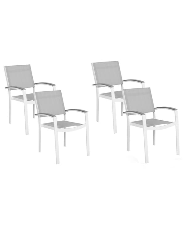 Havestole Grå Hvid Aluminium Træplast 4 stk Udendørs Stabelstole med Armlæn Vedligeholdelsesfri Nonwood til Terrasse Have Indretning Tilbehør