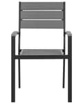 Miniatyrbillede 5 af 9: Havestole Grå Sort Træplast Aluminium Sæt 4 stk Stabelstole med Armlæn Lamelryg Vedligeholdelsesfri Havemøbler Nonwood Moderne Terrasse Have