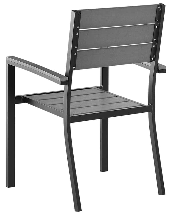 Havestole Grå Sort Træplast Aluminium Sæt 4 stk Stabelstole med Armlæn Lamelryg Vedligeholdelsesfri Havemøbler Nonwood Moderne Terrasse Have