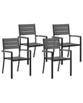 Miniatyrbillede 1 af 9: Havestole Grå Sort Træplast Aluminium Sæt 4 stk Stabelstole med Armlæn Lamelryg Vedligeholdelsesfri Havemøbler Nonwood Moderne Terrasse Have