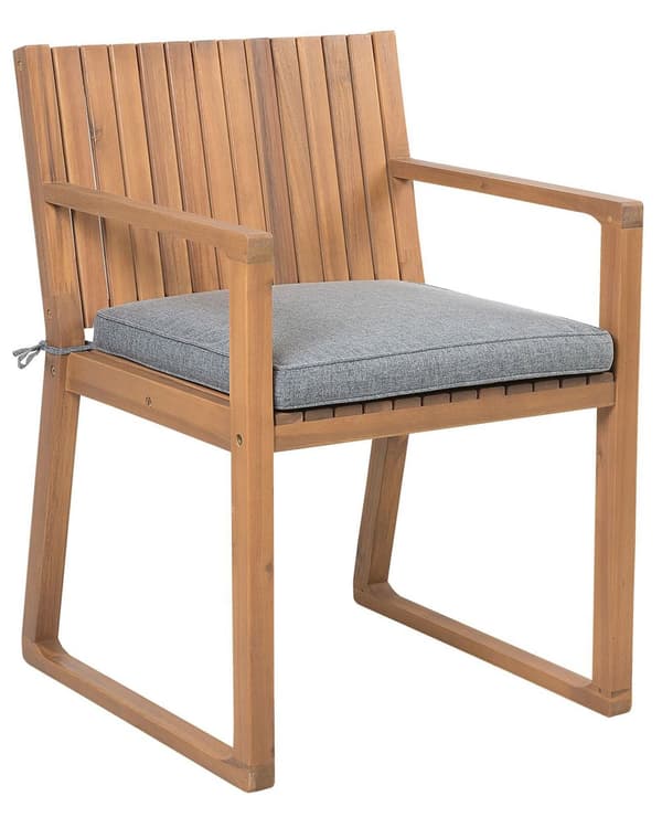 Puutarhatuoli vaalea 54 x 80 x 59 cm akaasia 8 kpl harmaa pehmuste nauhat irrotettava hylkivä