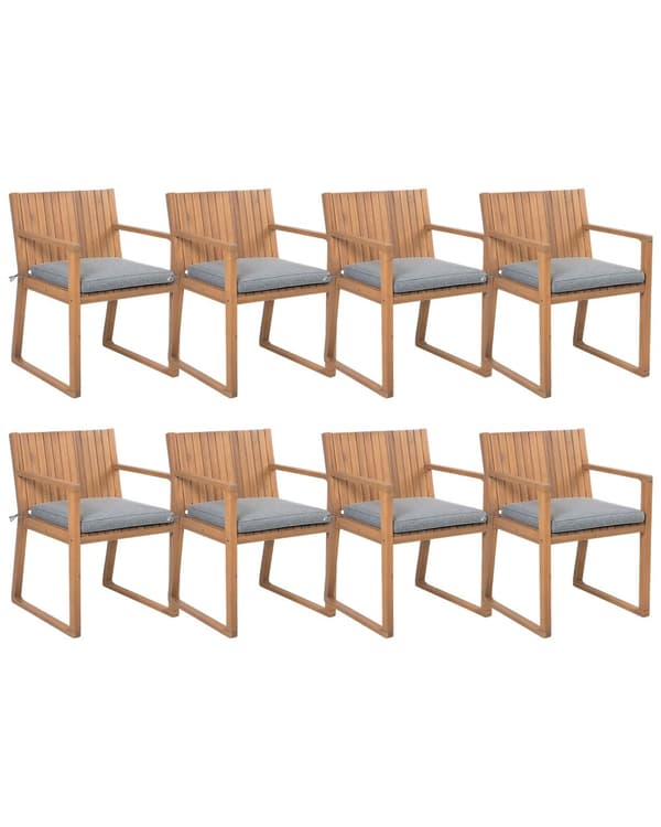 Puutarhatuoli vaalea 54 x 80 x 59 cm akaasia 8 kpl harmaa pehmuste nauhat irrotettava hylkivä