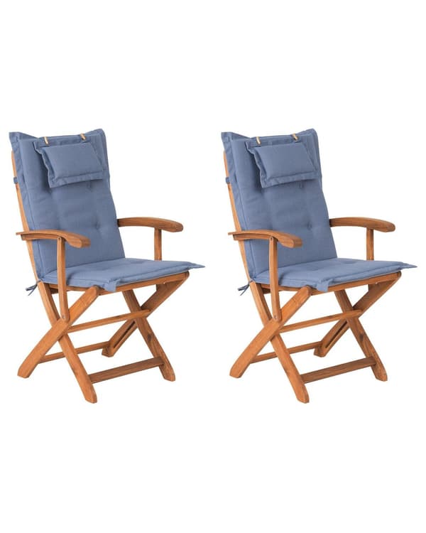 Havestole Lyst Akacietræ Sæt 2 stk Udendørs Sammenklappelige Klapstole Foldbar Træstole Rustikt Design Hynder til Terrasse Have Retro