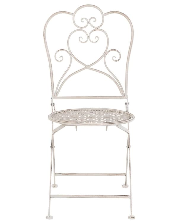Puutarhatuoli vaalea beige rauta 2 kpl setti kokoontaitettava filigraanikuvio retro perinteinen tyyli