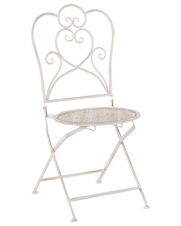 Puutarhatuoli vaalea beige rauta 2 kpl setti kokoontaitettava filigraanikuvio retro perinteinen tyyli
