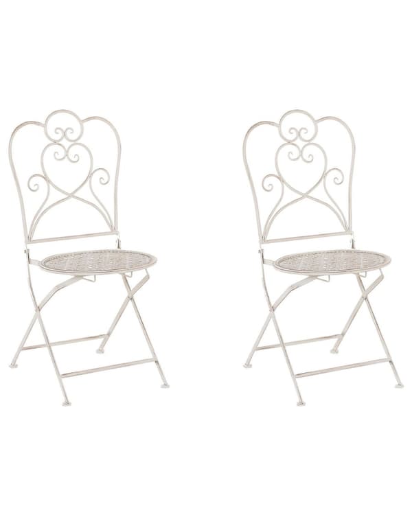 Puutarhatuoli vaalea beige rauta 2 kpl setti kokoontaitettava filigraanikuvio retro perinteinen tyyli