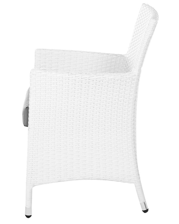 Puutarhatuoli valkoinen 46 x 86 x 60 cm polyrottinki 2 kpl harmaa istuintyyny