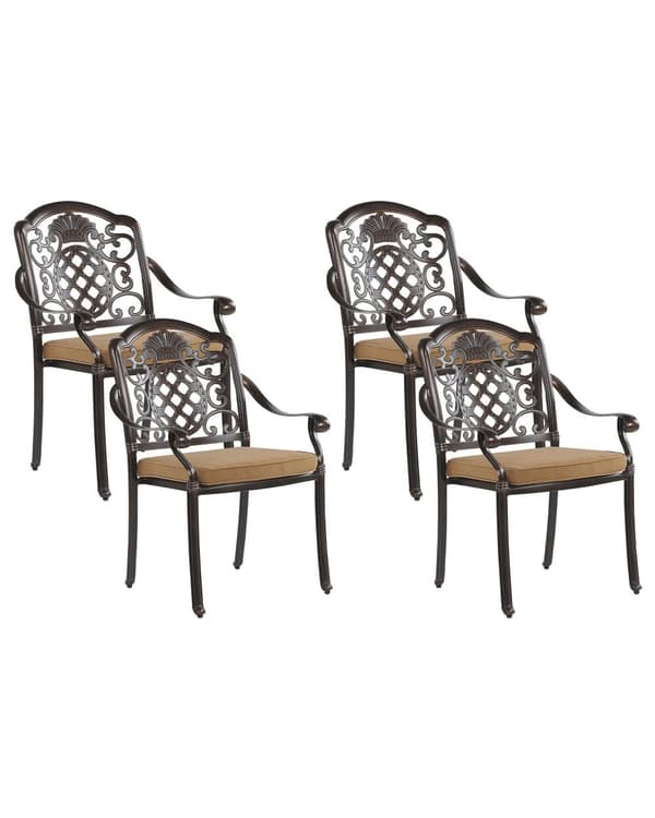 Havestole Brun Metal 4 Personers Udendørs Cafesæt Venetianske Stole Design Fransk Metalstole Cabrioleben Sædehynder Retro
