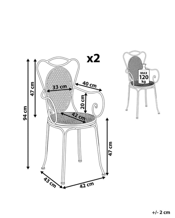 Havestole Grå Jern Sæt af 2 Franske Cafestole til Udendørs Provencalsk Stil Altan Stole