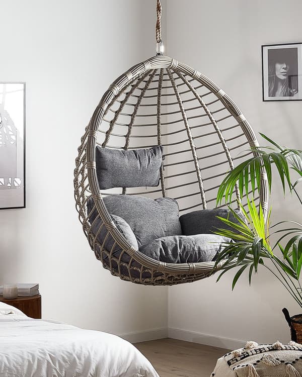 Hängstol Grå Rotting Inomhus Utomhus Takmonterad Modern Boho