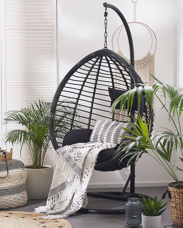 Hängstol Svart Rotting Metallram Inomhus Utomhus Modern Boho