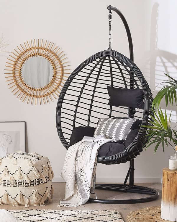 Hängstol Svart Rotting Metallram Inomhus Utomhus Modern Boho