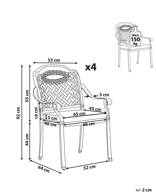 4-sits Utomhus Bruna Trädgårdsstolar av Aluminium med Sittdynor