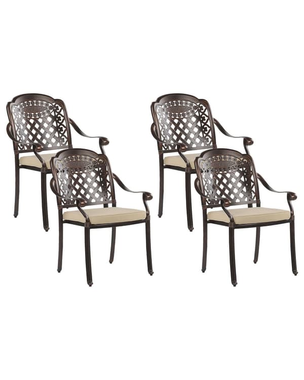 4-sits Utomhus Bruna Trädgårdsstolar av Aluminium med Sittdynor