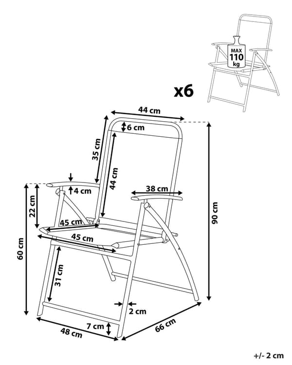 Puutarhatuoli musta 48 x 90 x 66 cm teräs polyesteri 6 kpl kokoontaitettava