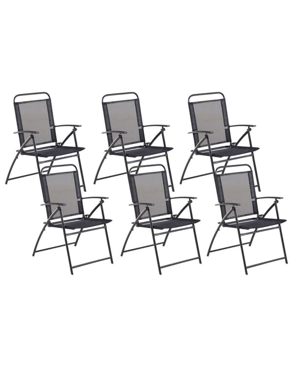 Puutarhatuoli musta 48 x 90 x 66 cm teräs polyesteri 6 kpl kokoontaitettava