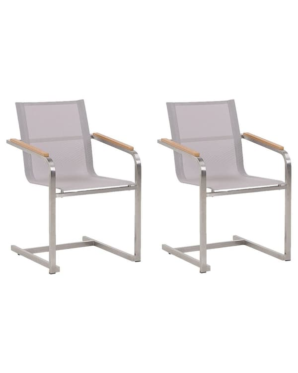 Havestole Beige Polyester og Sølv Rustfrit Stål 2 stk 85 x 55 x 56 cm Dekorative Frisvingerstole med Armlæn til Udendørs Haven Terrasse Altan