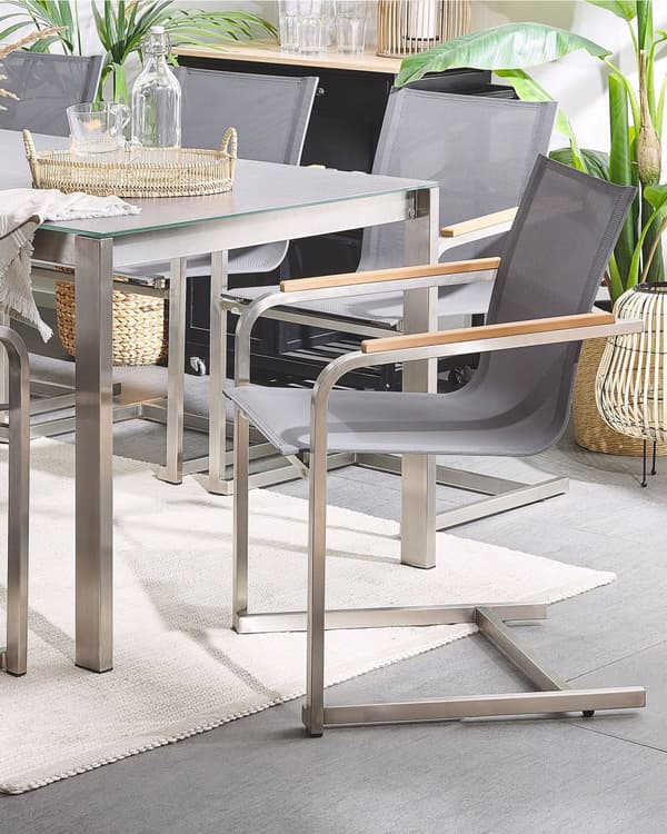 Havestole Grå Polyester og Sølv Rustfrit Stål 2 stk 85 x 55 x 56 cm Dekorative Frisvingerstole med Armlæn til Udendørs Havebord Terrasse Altan