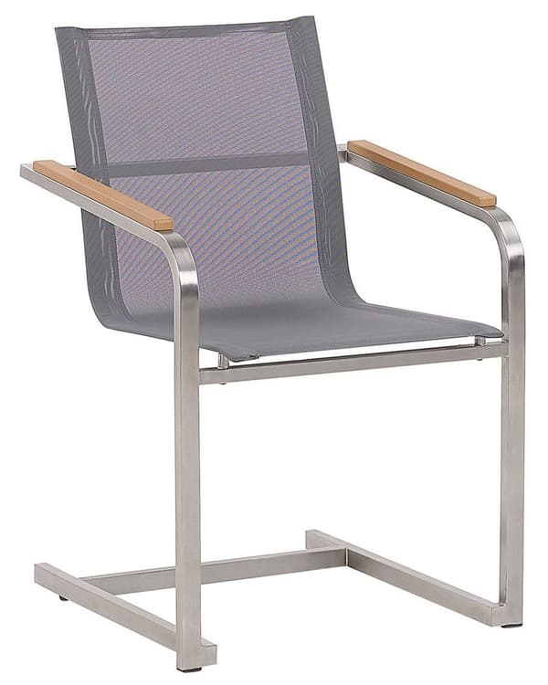 Havestole Grå Polyester og Sølv Rustfrit Stål 2 stk 85 x 55 x 56 cm Dekorative Frisvingerstole med Armlæn til Udendørs Havebord Terrasse Altan