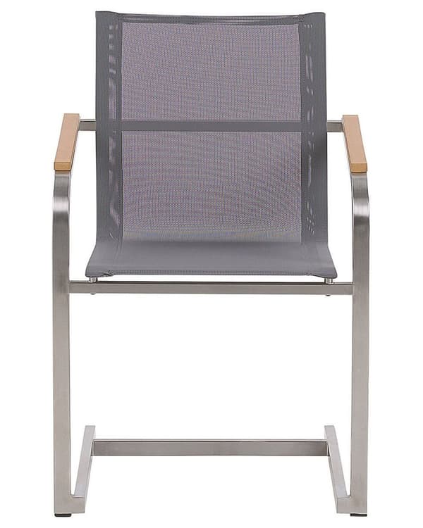 Havestole Grå Polyester og Sølv Rustfrit Stål 2 stk 85 x 55 x 56 cm Dekorative Frisvingerstole med Armlæn til Udendørs Havebord Terrasse Altan