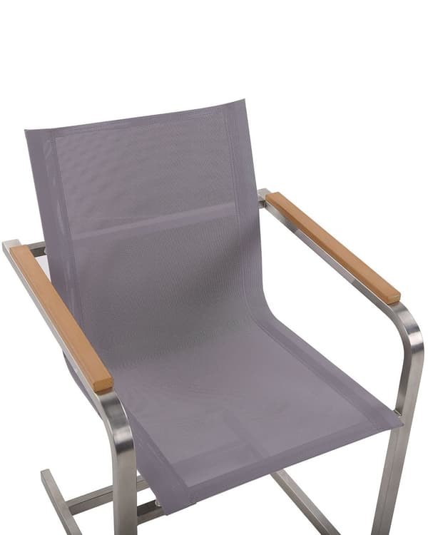 Havestole Grå Polyester og Sølv Rustfrit Stål 2 stk 85 x 55 x 56 cm Dekorative Frisvingerstole med Armlæn til Udendørs Havebord Terrasse Altan