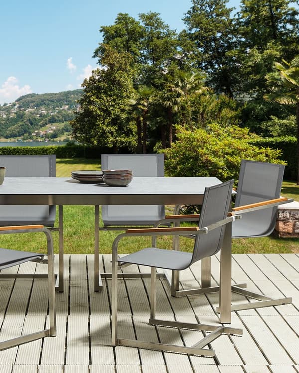 Havestole Grå Polyester og Sølv Rustfrit Stål 2 stk 85 x 55 x 56 cm Dekorative Frisvingerstole med Armlæn til Udendørs Havebord Terrasse Altan