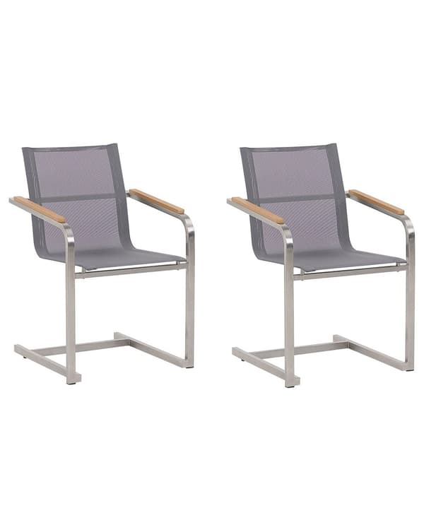 Havestole Grå Polyester og Sølv Rustfrit Stål 2 stk 85 x 55 x 56 cm Dekorative Frisvingerstole med Armlæn til Udendørs Havebord Terrasse Altan