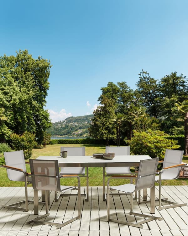 Havestole Beige Polyester og Sølv Rustfrit Stål 6 stk 85 x 55 x 56 cm Dekorative Frisvingerstole med Armlæn til Udendørs Haven Terrasse Altan