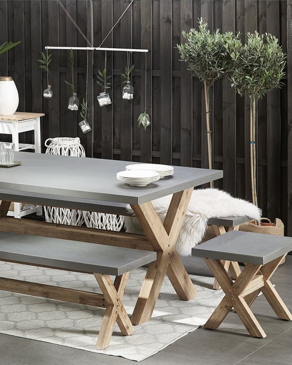 Trädgårdspall Grå Fiber Cement Sits Ljus Akaciaträ Bas Modern Patio Fotpall