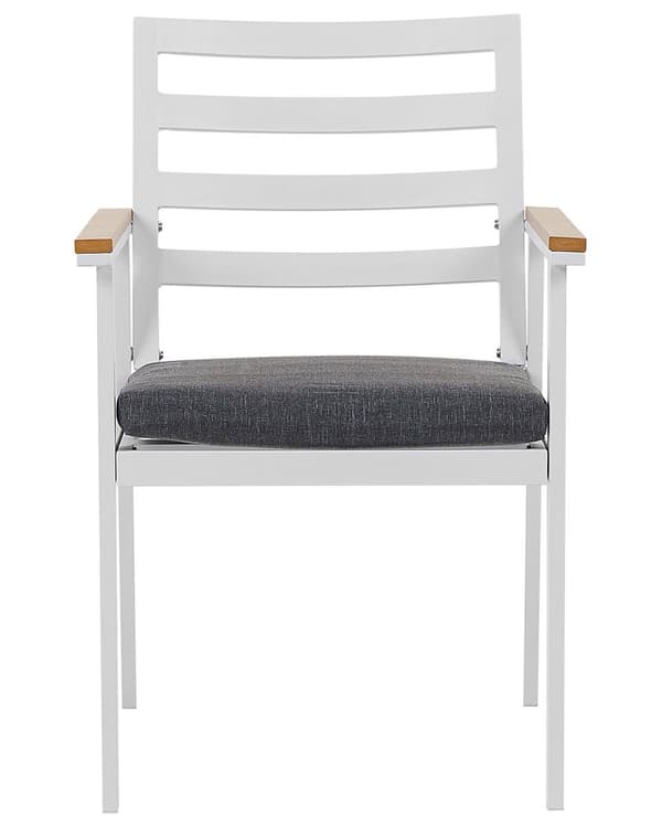 Puutarhatuoli ruskea 54 x 82 x 60 cm tummanharmaat istuintyynyt 4 kpl valkoinen alumiinirunko