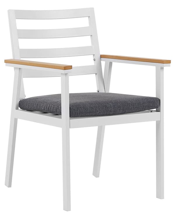 Puutarhatuoli ruskea 54 x 82 x 60 cm tummanharmaat istuintyynyt 4 kpl valkoinen alumiinirunko