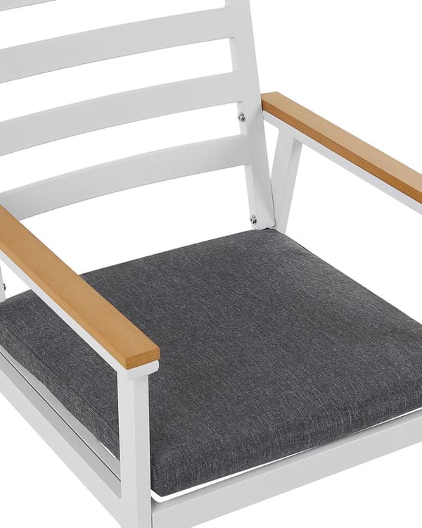 Puutarhatuoli ruskea 54 x 82 x 60 cm tummanharmaat istuintyynyt 4 kpl valkoinen alumiinirunko