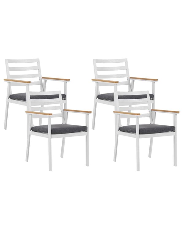 Puutarhatuoli ruskea 54 x 82 x 60 cm tummanharmaat istuintyynyt 4 kpl valkoinen alumiinirunko