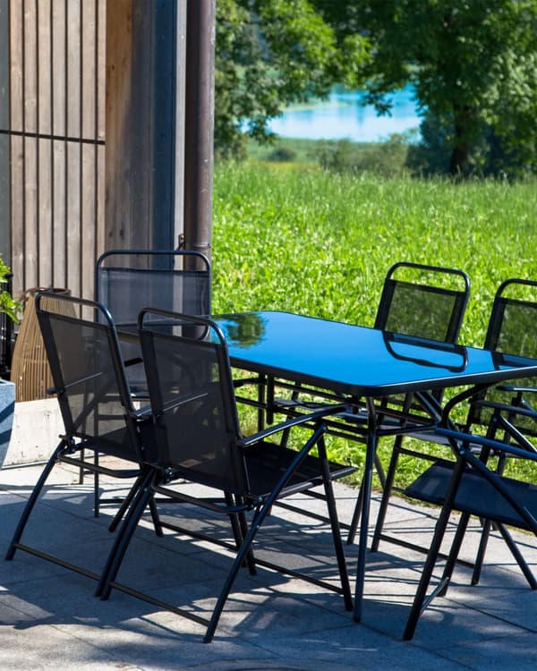 Havestole Sæt Sort Metal Stof Foldesæde Industriel Stil Balkon Terrasse