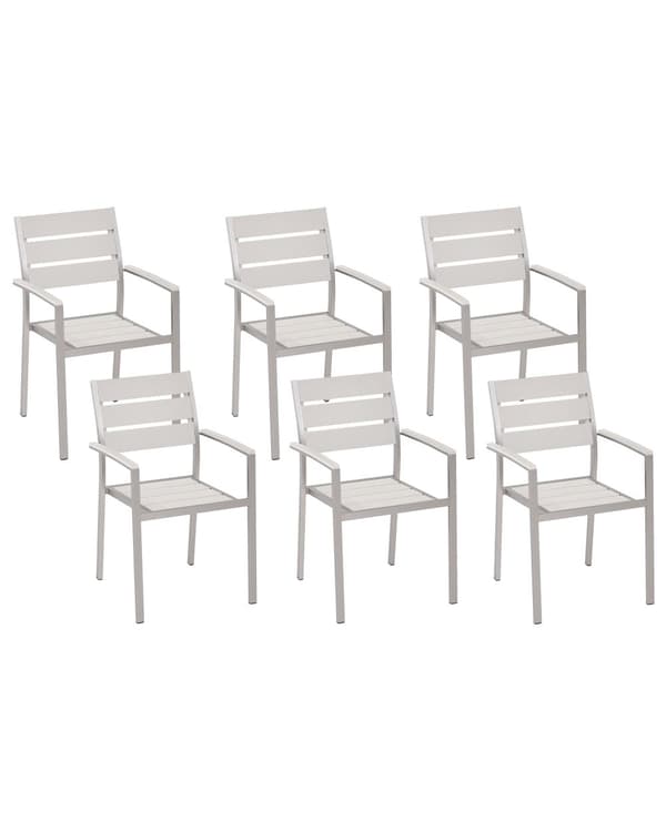 Havemøbelsæt hvid træplast 180 cm havebord 6 stole Havebord havestol Industriel Moderne Design Sæt Udendørs Møbler