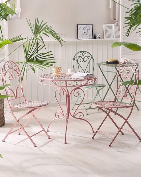 Havestole Lyserød Pulverlakeret Jern 2 stk 94 x 33 cm Moderne Cafesæt Retro Vintage-stil Accent til Terrasse og Altan Italiensk Indretning