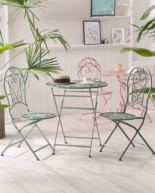 Havestole Grønt Pulverlakeret Jern Moderne Cafesæt Retro Vintage-stil Accent til Terrasse og Altan Italiensk Indretning
