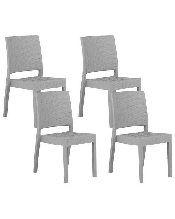 Havestole Lysegrå Plastik Sæt 60 x 89 x 56 cm Stabel Stole uden Armlæn Flet Moderne til Terrassen Haven Tilbehør Vejr Bestandig Materiale