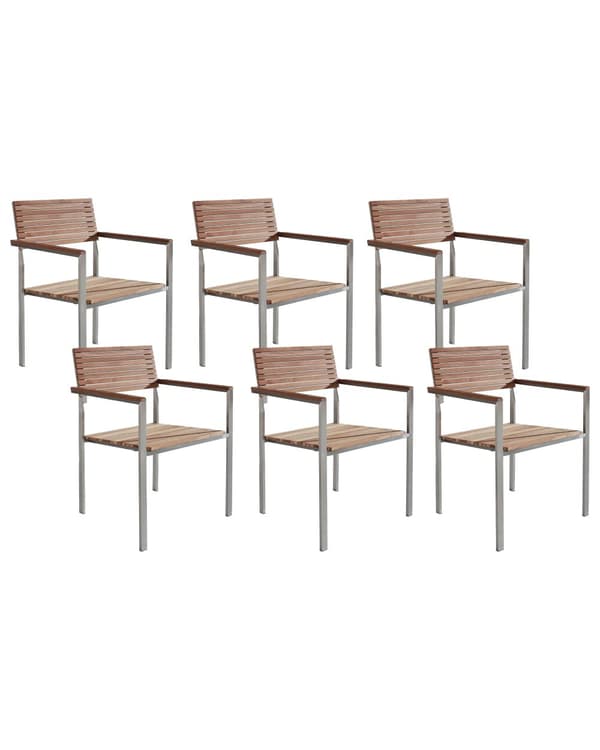 Sæt med 6 udendørs stole lys teak aluminium 86 x 56 cm modstandsdygtig over for vejrforhold