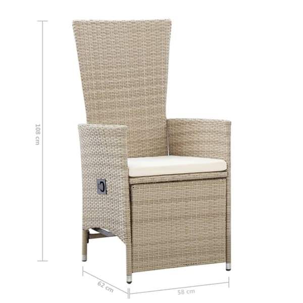 vidaXL Justerbara trädgårdsstolar 2 st med dynor konstrotting beige