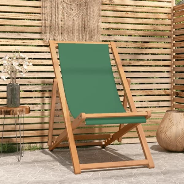 vidaXL Hopfällbar strandstol massiv teak grön