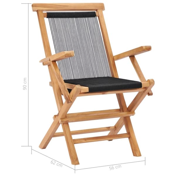 vidaXL foldbare havestole 2 stk. massivt teaktræ og reb