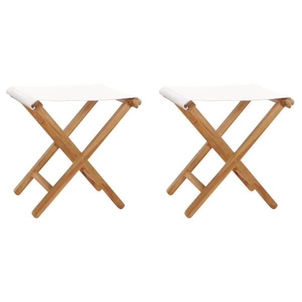 vidaXL Klappstoler 2 stk heltre teak og stoff kremhvit