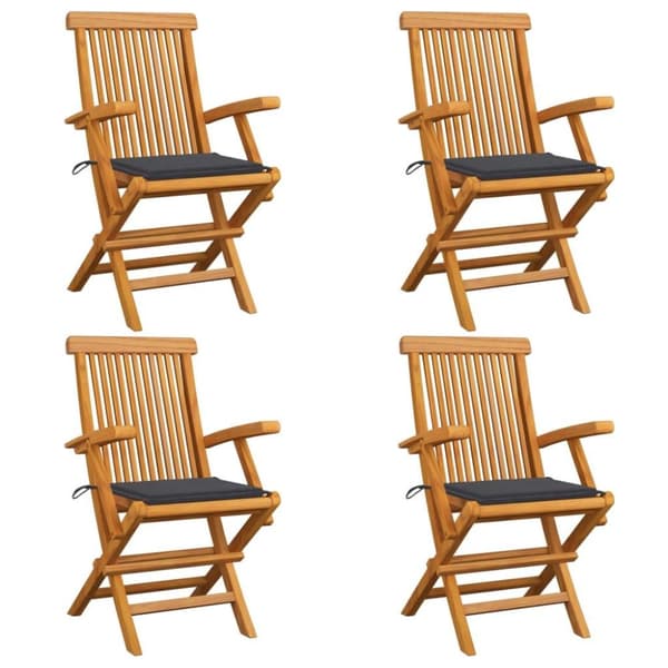 vidaXL Trädgårdsstolar med antracit dynor 4 st massiv teak