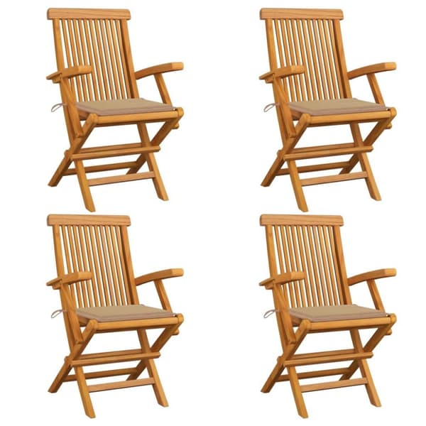 vidaXL Trädgårdsstolar med beige dynor 4 st massiv teak