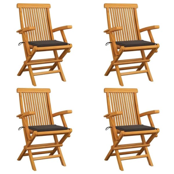 vidaXL Trädgårdsstolar med taupe dynor 4 st massiv teak