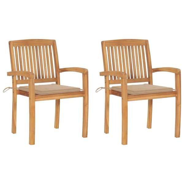 vidaXL havestole 2 stk. med beige hynder massivt teaktræ