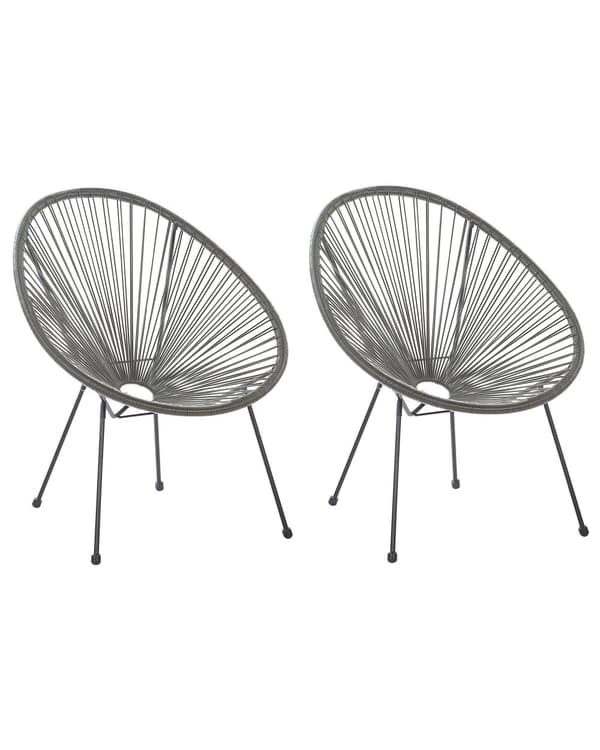Havestole Mørkegrå Rattan med Sort Pulverlakerede Stålben sæt 70 x 90 cm Udendørs Altan Stabelbar med Dupper Retro Rundt Flet Moderne Design