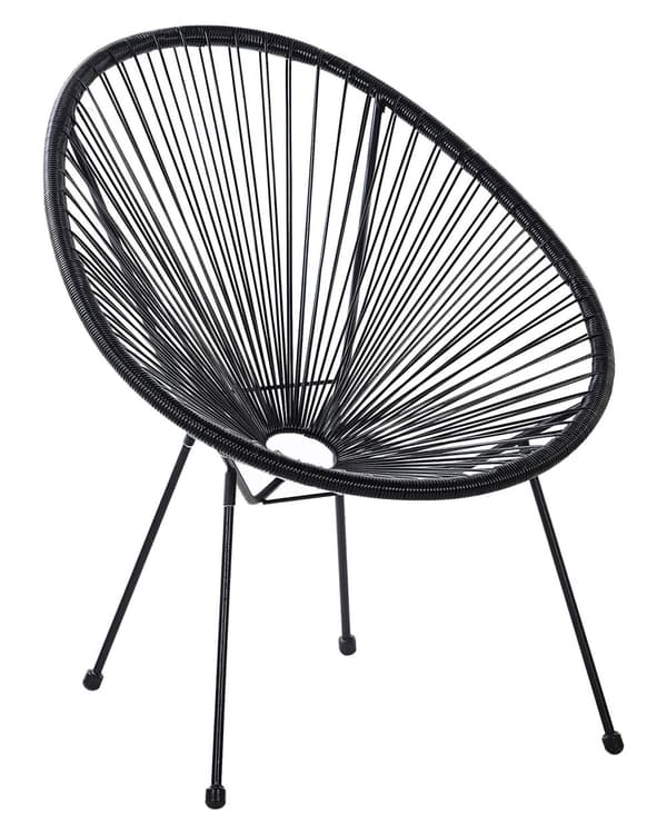 Havestole Sort Rattan med Pulverlakerede Stålben sæt 70 x 90 cm Udendørs Altan Stabelbar Lounge med Dupper Retro Rundt Flet Moderne Design