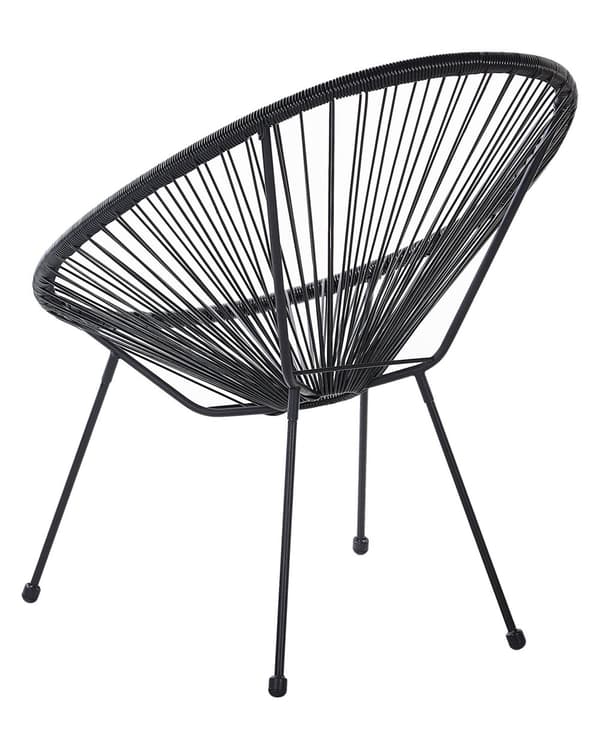 Havestole Sort Rattan med Pulverlakerede Stålben sæt 70 x 90 cm Udendørs Altan Stabelbar Lounge med Dupper Retro Rundt Flet Moderne Design